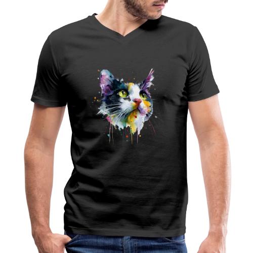 Cat: Painted Purr Expression - Men's Premium Organic V-Neck T-Shirt