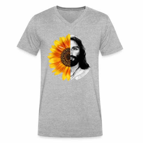 Jesus Christ Sunflower Christian God Faith Flower - Men's V-Neck T-Shirt by Canvas