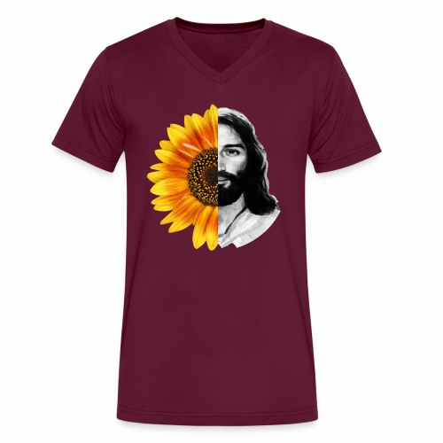 Jesus Christ Sunflower Christian God Faith Flower - Men's V-Neck T-Shirt by Canvas