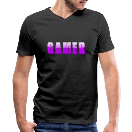 Gamer Purple Glossy Collegiate Design - Men's Premium Organic V-Neck T-Shirt