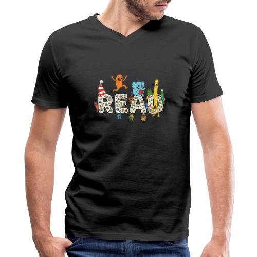 Whimsical READ Kids Cartoon - Men's V-Neck T-Shirt by Bella + Canvas