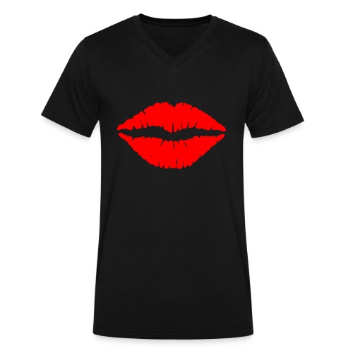 Red Lips Kisses - Men's V-Neck T-Shirt by Canvas
