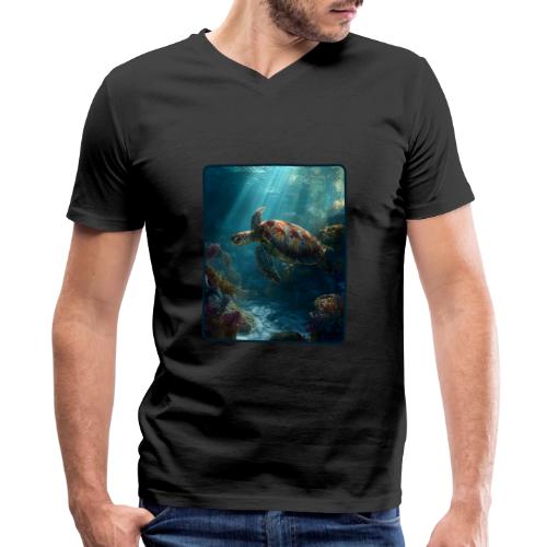 Sea Turtle Coral Reef Design - Men's Premium Organic V-Neck T-Shirt