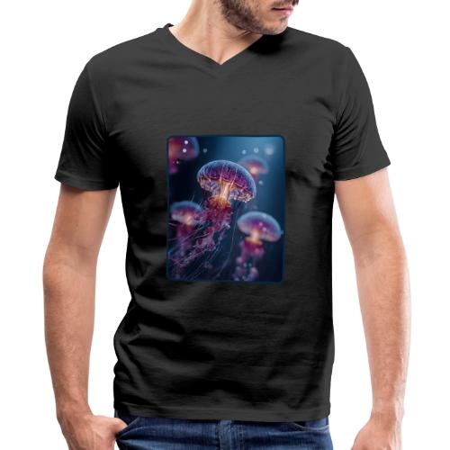 Glowing Jellyfish Deep Sea Design - Men's Premium Organic V-Neck T-Shirt