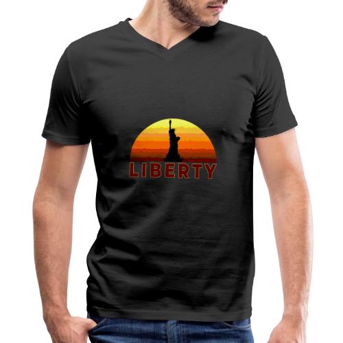 USA: Sunset Liberty Bold - Men's Premium Organic V-Neck T-Shirt