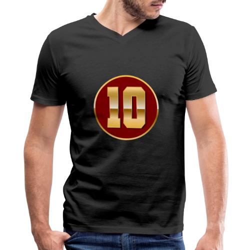 Number 10 in Gold Varsity Font - Men's Premium Organic V-Neck T-Shirt