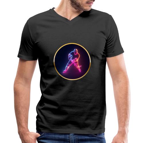 Hockey: Neon Ice Strike - Men's Premium Organic V-Neck T-Shirt