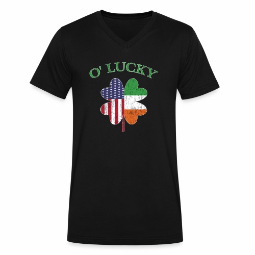 Lucky Irish American Flag Shamrock Clover Ireland. - Men's V-Neck T-Shirt by Canvas