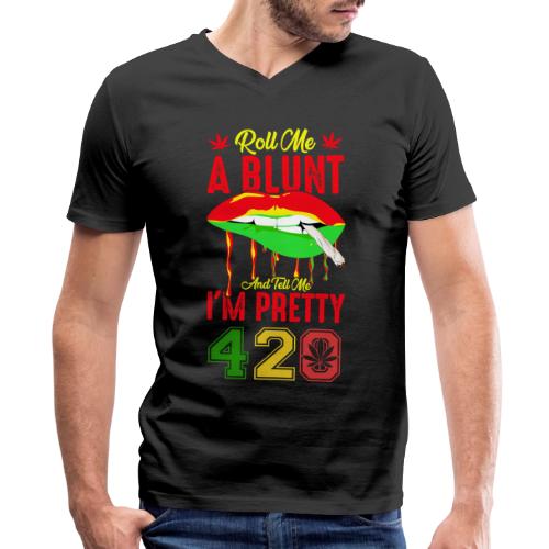 Pleasant 420 Smoke a Blunt Weed Marijuana Design - Men's V-Neck T-Shirt by Bella + Canvas