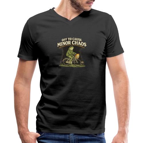 Minor Chaos Vintage Frog and Cat on Bicycle - Men's V-Neck T-Shirt by Bella + Canvas