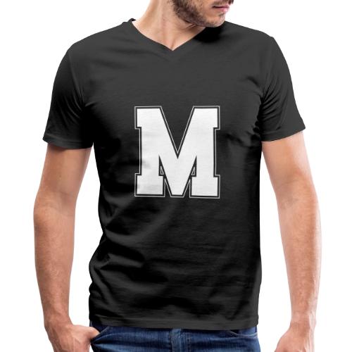 White Letter M – Varsity Alphabet Monogram - Men's Premium Organic V-Neck T-Shirt
