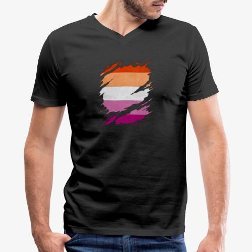Lesbian Pride Flag Ripped Reveal - Men's V-Neck T-Shirt by Canvas