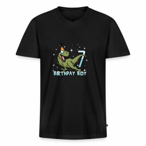 Happy Birthday Boy Dino Dinosaur 7 Gift Idea - Men's Premium Organic V-Neck T-Shirt