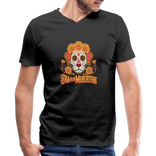 Dia De Los Muertos Dog Skull Flowers - Men's Premium Organic V-Neck T-Shirt