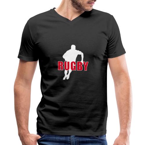 Bold Rugby Action Silhouette - Men's Premium Organic V-Neck T-Shirt