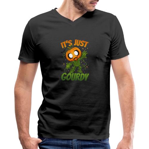 Cute Pumpkin Monster “It’s Just Gourdy” Funny - Men's V-Neck T-Shirt by Bella + Canvas