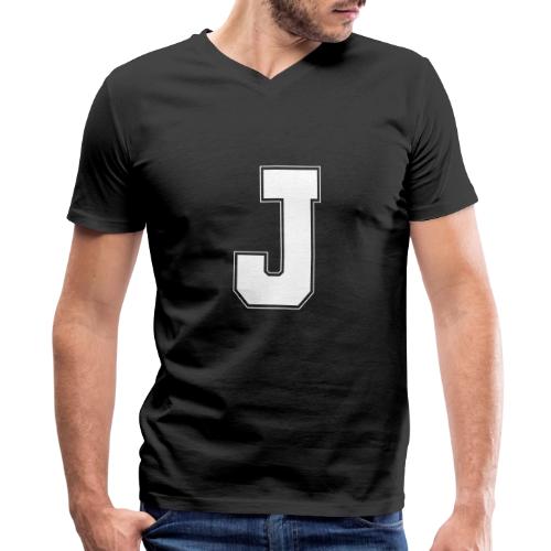 White Letter J – Varsity Alphabet Monogram - Men's Premium Organic V-Neck T-Shirt