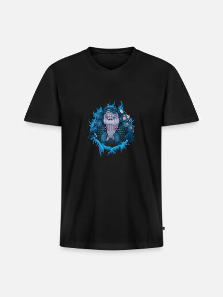 Whale Mutant With Halftone Background - Men's Premium Organic V-Neck T-Shirt - black