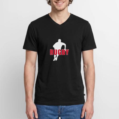 Bold Rugby Action Silhouette - Men's Premium Organic V-Neck T-Shirt