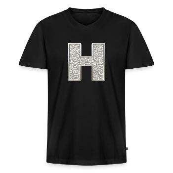 H, letter, letter H, initial, initial H, monogram, - Men's Premium Organic V-Neck T-Shirt - black - Front - AI Model Male 178 light (178cm)