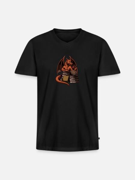 Dragon Reading Magic Dungeon - Men's Premium Organic V-Neck T-Shirt - black