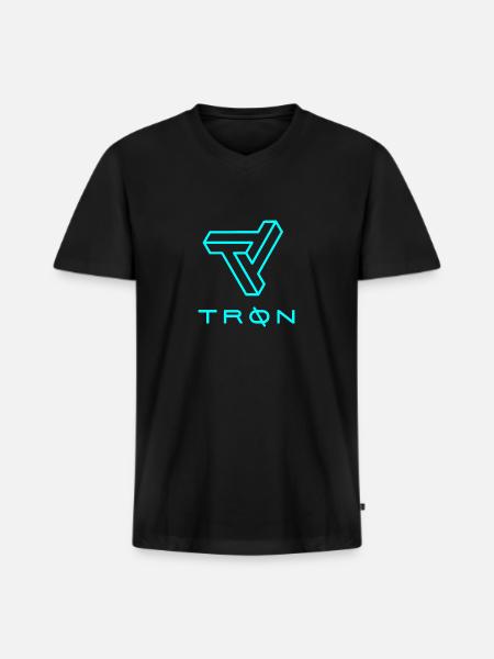 Tron Inspired Cyan Logo - Men's Premium Organic V-Neck T-Shirt - black