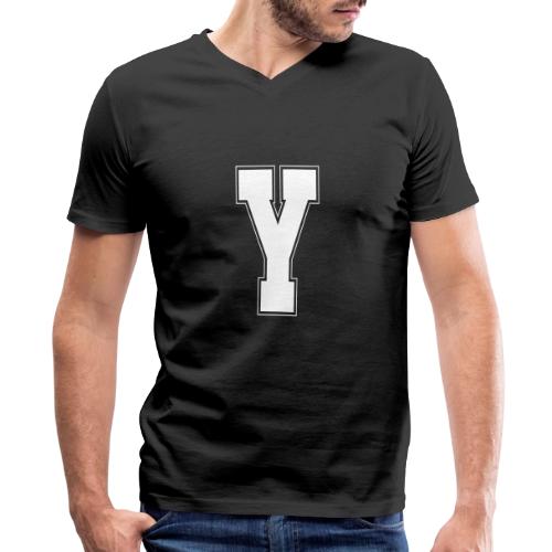 White Letter Y – Varsity Alphabet Monogram - Men's Premium Organic V-Neck T-Shirt