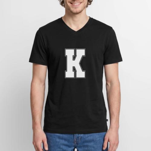 White Letter K – Varsity Alphabet Monogram - Men's Premium Organic V-Neck T-Shirt