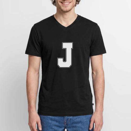 White Letter J – Varsity Alphabet Monogram - Men's Premium Organic V-Neck T-Shirt