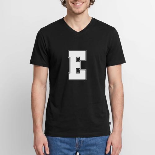 White Letter E – Varsity Alphabet Monogram - Men's Premium Organic V-Neck T-Shirt