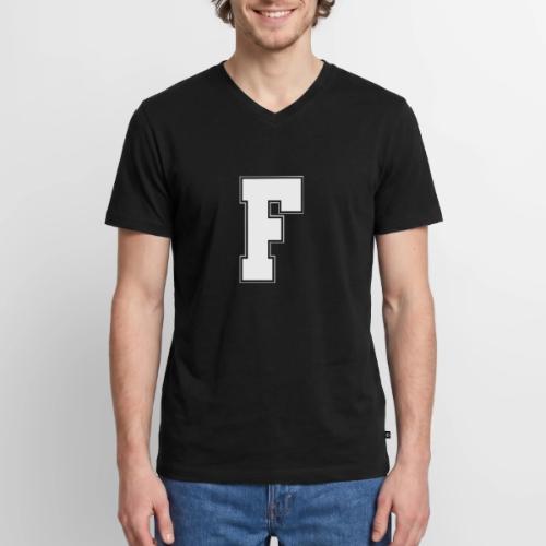White Letter F – Varsity Alphabet Monogram - Men's Premium Organic V-Neck T-Shirt