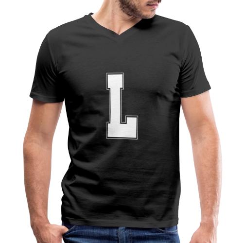 White Letter L – Varsity Alphabet Monogram - Men's Premium Organic V-Neck T-Shirt