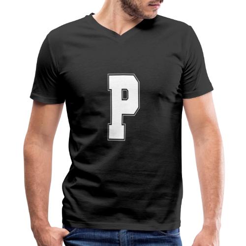 White Letter P – Varsity Alphabet Monogram - Men's Premium Organic V-Neck T-Shirt
