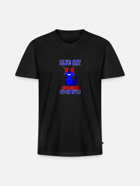 BLUE CAT LOVES MUSIC - Men's Premium Organic V-Neck T-Shirt - black