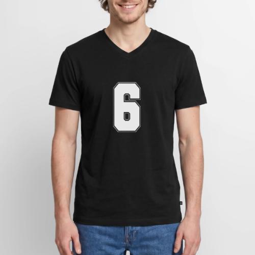 White Number 6 – Varsity Font - Men's Premium Organic V-Neck T-Shirt