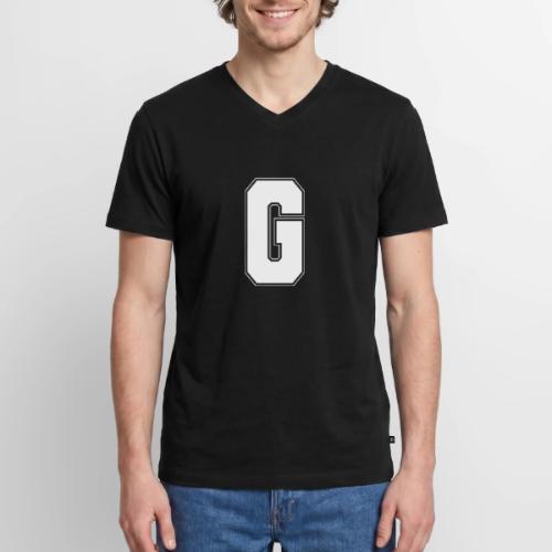White Letter G – Varsity Alphabet Monogram - Men's Premium Organic V-Neck T-Shirt