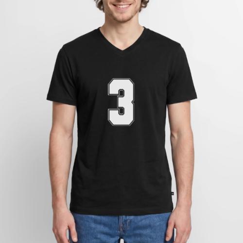 White Number 3 – Varsity Font - Men's Premium Organic V-Neck T-Shirt
