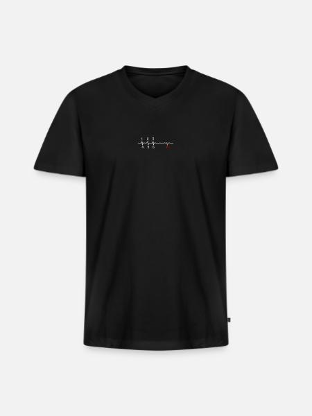 Red R Pulse ECG Rhythm - Men's Premium Organic V-Neck T-Shirt - black