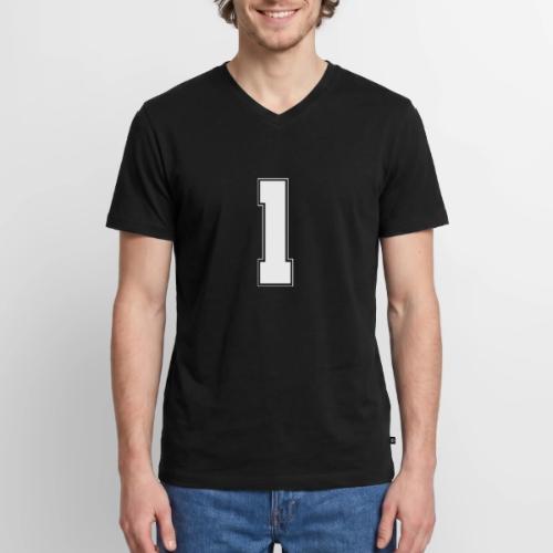 White Number 1 – Varsity Font - Men's Premium Organic V-Neck T-Shirt