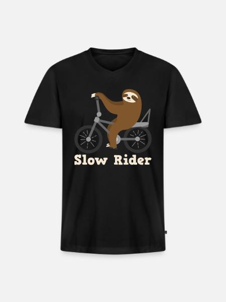 Slow Rider Sloth Cyclisme Équitation Vélo Vélo Paresseux - T-shirt col en V bio premium pour homme - noir