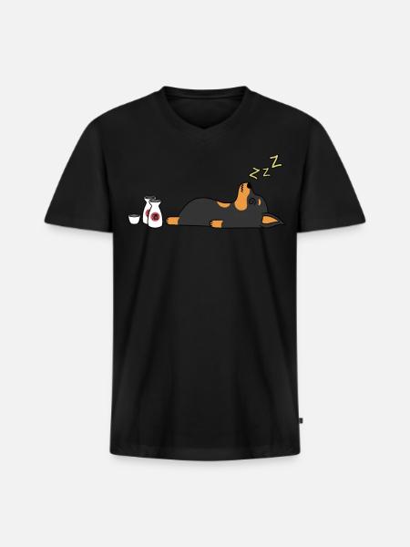 Miniature Pinscher Sake Drunk - Men's Premium Organic V-Neck T-Shirt - black