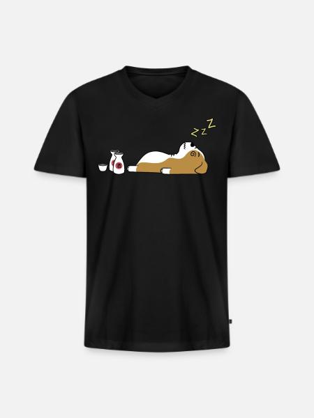 English Bulldog Sake Drunk - Men's Premium Organic V-Neck T-Shirt - black