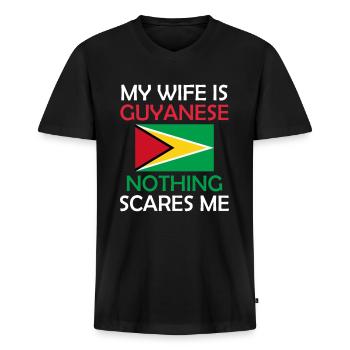 I Love My Guyanese Wife Nothing Scares Me Guyana S - Men's Premium Organic V-Neck T-Shirt - black - Front - AI Model Male 178 light (178cm)