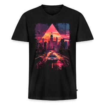 Vaporwave Retro Car City Synthwave 80s 90s - Men's Premium Organic V-Neck T-Shirt - black - Front - AI Model Male 178 light (178cm)