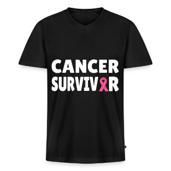 Breast Cancer: Cancer Survivor - Men's Premium Organic V-Neck T-Shirt - black - Front - AI Model Male 178 light (178cm)