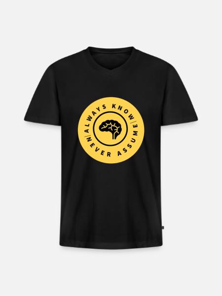 Always Know Never Assume Badge - Men's Premium Organic V-Neck T-Shirt - black