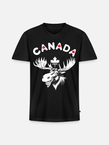 Canadian Moose with Maple Leaf Emblem - Men's Premium Organic V-Neck T-Shirt - black