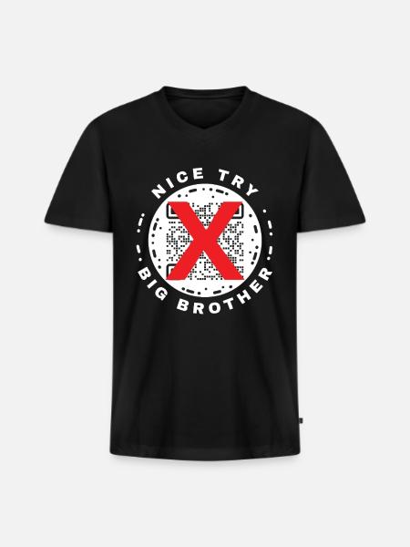 Nice Try Big Brother Privacy QR Code Design - Men's Premium Organic V-Neck T-Shirt - black