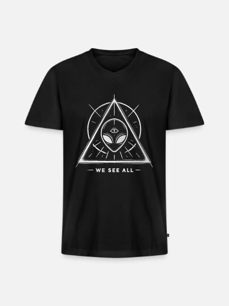 Alien Symbol We See All Cosmic Mystery Tee - Men's Premium Organic V-Neck T-Shirt - black