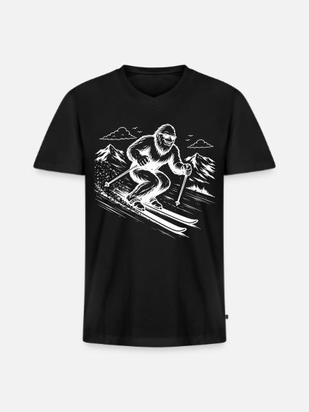 Bigfoot Sasquatch Skier in the Mountains - Men's Premium Organic V-Neck T-Shirt - black